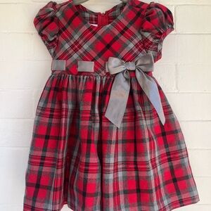 Bonnie Baby Red Plaid Dress with Gray Bow Christmas Excellent Condition 18 month